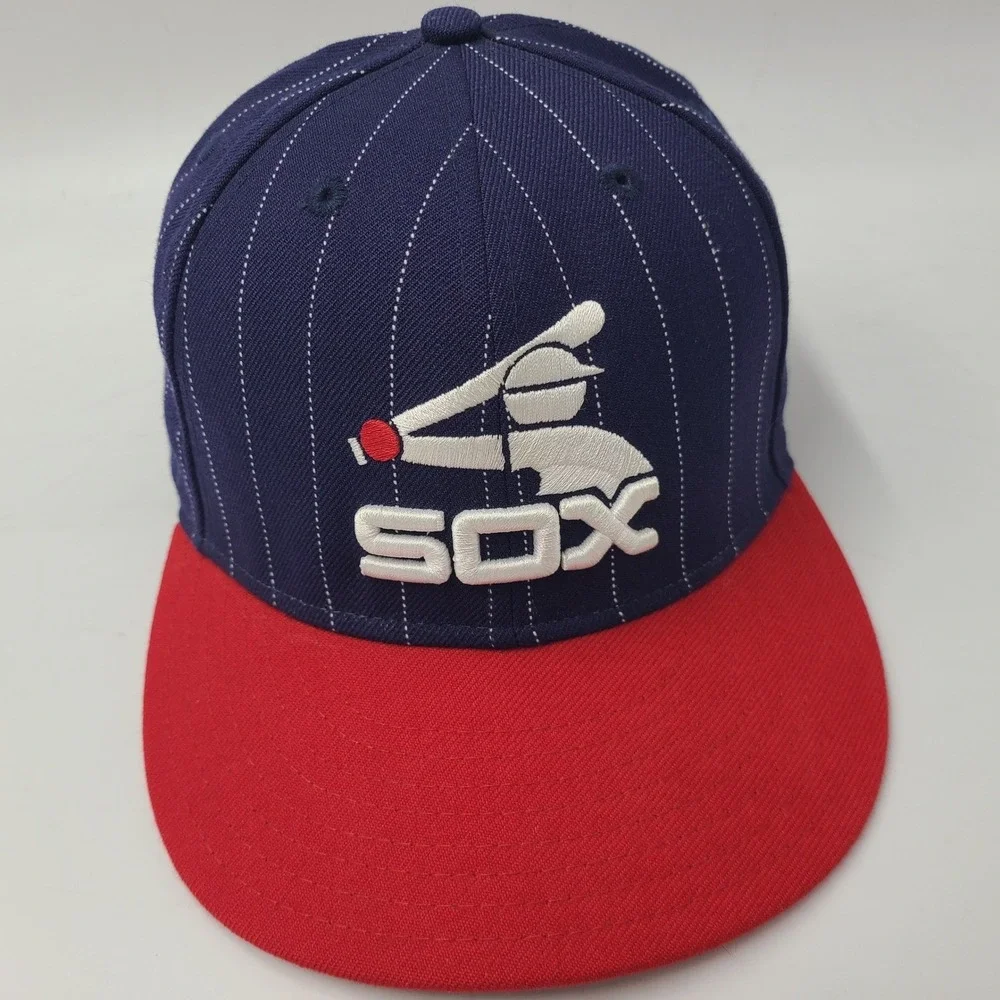 Chicago White Sox Hat Fitted 7 1/4 New Era 59Fifty Blue Red MLB‎ Pinstripes Wool